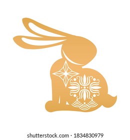 golden rabbit sitting with mid autumn decoration in skin vector illustration design