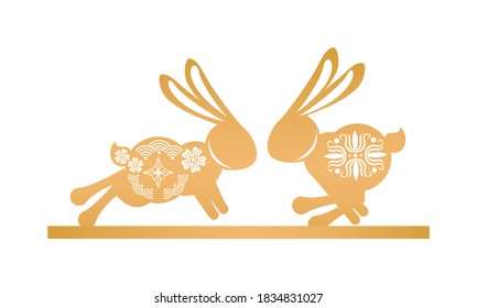 golden rabbits jumping with mid autumn decoration in skin icon vector illustration design