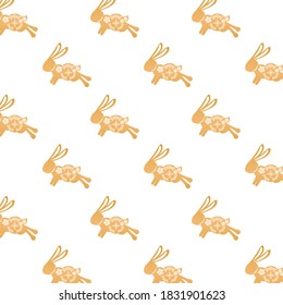 golden rabbits with mid autumn decoration in skin pattern vector illustration design