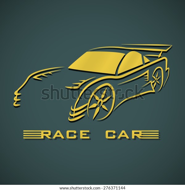 The golden of race car logo\
hand draw on blue-green gradient background.(EPS10 art\
vector)