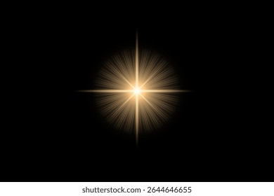 Golden Radiant Star Light Burst on Dark Background