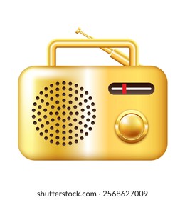 Golden radio icon. Vector 3D clipart isolated on white background.