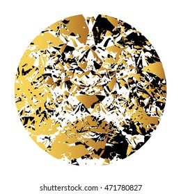 Golden ragged geometric shape in form of globe sphere. Vector abstract illustration. Grunge texture metal foil. Gold circle background. Print for fashion, textile, paper, book and web illustration