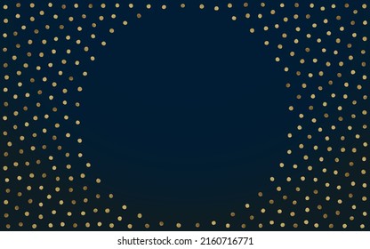Golden Rain Art Vector Black Background. Bright Circle Background. Gold Confetti Holiday Illustration. Round Modern Design.