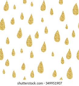 Golden Rain Drops Vector Seamless Pattern. Glitter Sparkle Texture For Holiday Gift Wrapping, Diy Paper Projects.