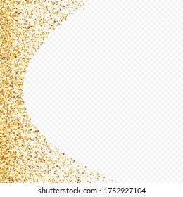 Fondo Transparente De La Luz De Lluvia Dorada. Fondo de escritorio de Confetti Aniversario. Fondo Aislado De Brillo Oro. Lugar de fondo brillante de polvo.