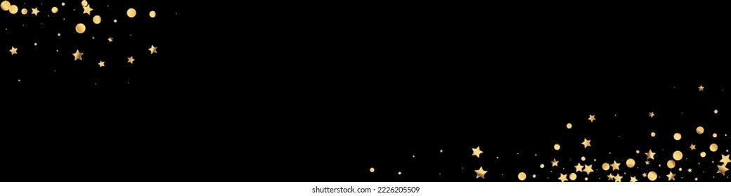 Golden Rain Shiny Vector Black Panoramic Background. Light Shine Design. Gold Sparkle Bright Illustration. Star Art Card.