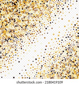 Golden Rain Vector Transparent Background. Gold Bright Glitter Design. Universe Magic Banner.  Yellow Abstract Space Pattern.
