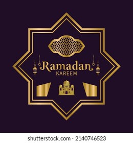 Golden ramadan banner social media template design square composition