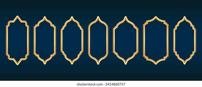 Golden Ramadan Rahmen. Islamische Fensterformen mit Ornamenten. muslimische Vintage-Grenze. indische Dekoration für Banner im orientalischen Stil