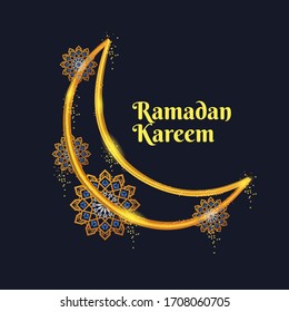 golden ramadan kareem background with moon illustration