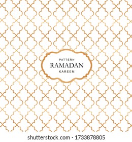 Golden Ramadan Kareem pattern on white background. Template for specific Islamic holidays. Vector illustration