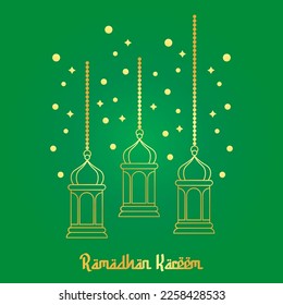 Golden Ramadhan Lantern with Green Gradient Background