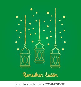 Golden Ramadhan Lantern with Green Gradient Background