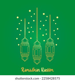 Golden Ramadhan Lantern with Green Gradient Background