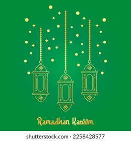 Linterna Golden Ramadhan con fondo de degradado verde