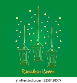 Golden Ramadhan Lantern with Green Gradient Background