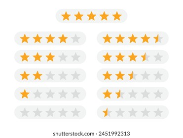 Golden Rating Sterne Bewertung oder Rückmeldung Set Kollektion. Digitale Grafik-Symbol-flache Design-Interface-Illustration Elemente für App ui ux Web Banner Button Vektorgrafik isoliert auf weißem Hintergrund