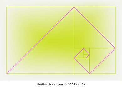 Golden ratio. Acid and aura effect background. Fibonacci number, section, divine proportion, spiral. Modern Y2K illustration.