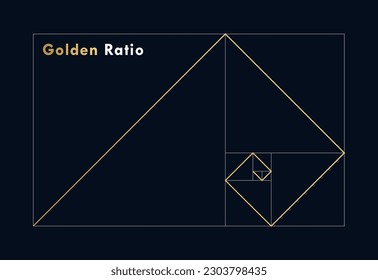 Golden ratio design template. Geometric Figure in law of golden ratio. Golden spiral, golden section, Fibonacci array, Fibonacci numbers. Vector illustration.