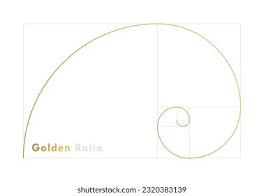 Golden ratio design template. Geometric Figure in law of golden ratio. Golden spiral, golden section, Fibonacci array, Fibonacci numbers. Vector illustration.