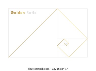 Golden ratio design template. Geometric Figure in law of golden ratio. Golden spiral, golden section, Fibonacci array, Fibonacci numbers. Vector illustration.