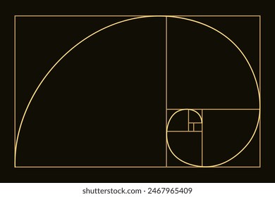 Proporción dorada. Número de Fibonacci, sección, proporción divina, espiral. Ilustración moderna