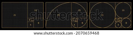 Golden Ratio Fibonacci set. A spiral for harmony, composition, logos and designs. Correct proportions.