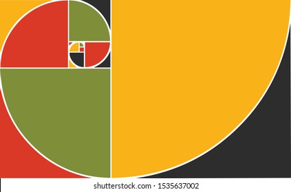 Golden Ratio Fibonacci Spiral vector abstract illustration made  in Pan African colors. Pan-Africanism Golden Ratio Spiral of Fibonacci.