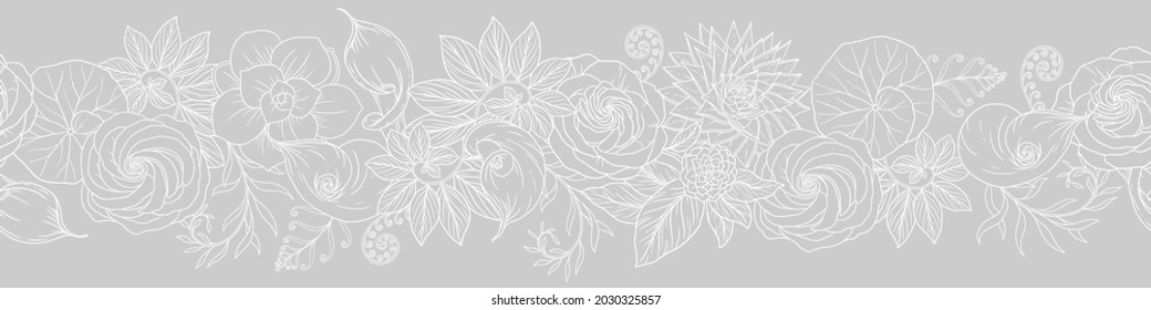 Golden ratio in flowers and leaves. Seamless border pattern with floral theme