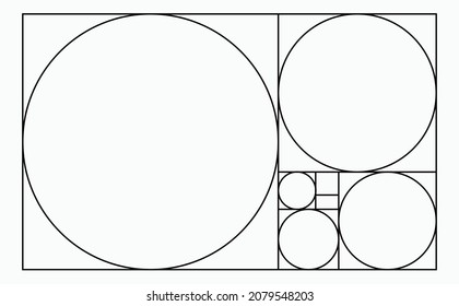 Golden ratio geometric concept. Circles in golden proportion. Fibonacci spiral. Vector eps 10