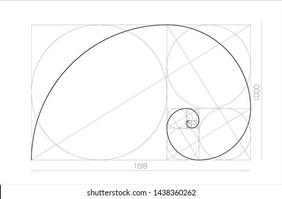 Golden ratio geometric concept. Fibonacci spiral. Vector illustration