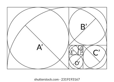 Golden ratio geometric concept set. Divine proportion collection. Geometric shapes with ideal section composition icons. Geometry harmony and balance vector illustration