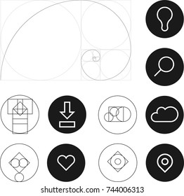 Golden Ratio Icons - bulb, search, hearth, download, waypoint, cloud