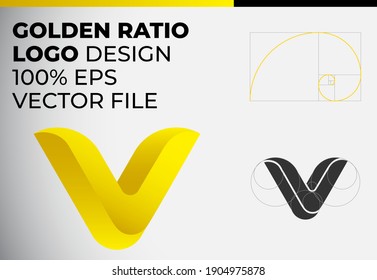 Golden Ratio Logo Design. V 3D Logo Design