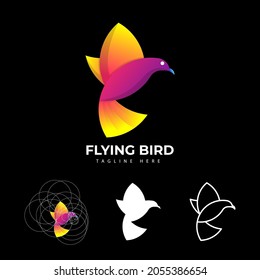 Golden ratio logo of flying bird with gradient color and monogram