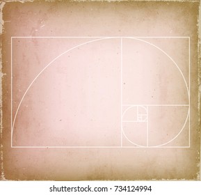 Golden Ratio On Old Vintage Background/
Illustration of a golden ratio scheme, on vintage grunge background, with textures and patterns of marble, scratched effects, dirt and stains