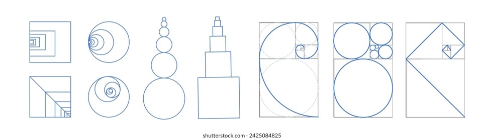 Golden ratio proportion collection. Concept of proportions. Golden section. Geometry harmony and balance Isolated template