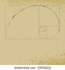 Golden ratio spiral with distress paper background. EPS10 vector.
