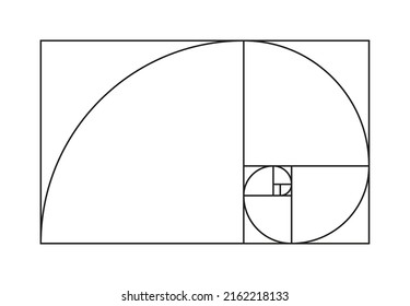 Golden ratio. Golden ratio spiral. Spiral of fibonacci. Section with geometry proportion. Divine gold line. Harmony geometric composition. Vector.