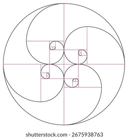 Golden Ratio Spiral, Fibonacci Sequence, Sacred Geometry Design Graphic.