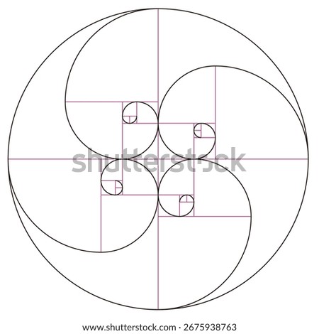 Golden Ratio Spiral, Fibonacci Sequence, Sacred Geometry Design Graphic.