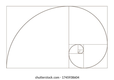 Golden Ratio Spiral. Mathematical Formula To Guide Designers For Harmony Composition. Educational Materials Geometric Concept.