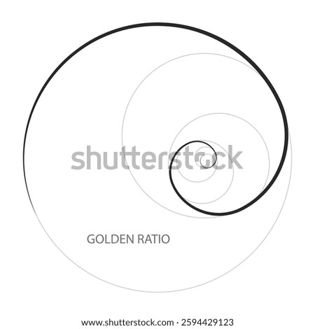 Golden ratio spiral, proportion golden ratio. Fibonacci numbers, geometric ratio of figures, method golden section.