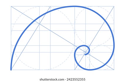 Golden ratio template. Divine proportions, golden spiral, Fibonacci array, Fibonacci numbers. Geometry harmony and balance Isolated template