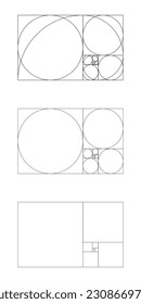 Goldquotient-Vorlage. Fibonacci-Array, Zahlen. Goldene Proportionen Sammlung.