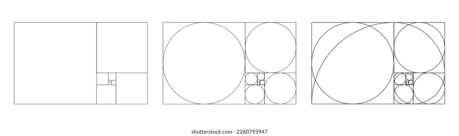 Plantilla de ratio de oro. Sección dorada del método. Matriz de Fibonacci, números. Proporciones de armonía.