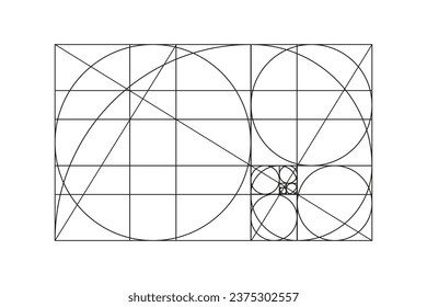 Plantilla de ratio de oro. Sección dorada del método. Proporciones doradas. Matriz de Fibonacci, números. Eps. Ilustración vectorial.