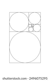 Plantilla de proporción dorada. Método de balanza de composición de sección dorada. Fibonacci matriz, números, secuencia. Proporciones y secciones de armonía geométrica. Ilustración gráfica de contorno.