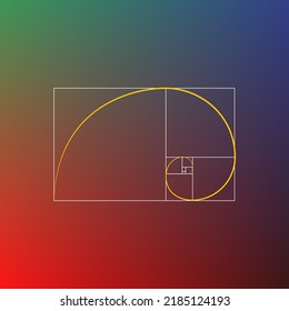 Golden ratio template vector, Divine Proportions, Golden Proportion. Universal meanings. Golden spiral, method of golden section. Fibonacci array. Fibonacci numbers.